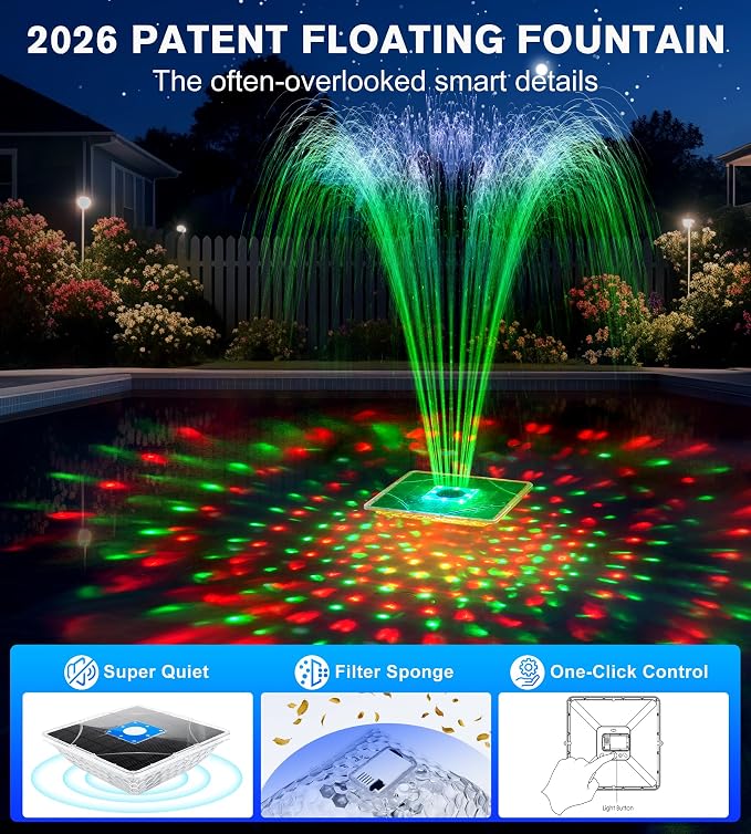 Solar Pool Fountain with Light Show,2026 Upgraded Large Solar Pool Water Fountain,Floating Pool Fountains for Above Ground Pool,Solar Floating Fountains Pump for Pool Pond-1PK(Dark Blue)