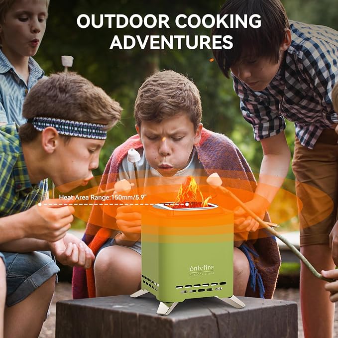 2-in-1 Smokeless Fire Pit with Pot Bracket & Carry Bag, Portable Camping Stove, Wood Burning Mini Tabletop Fireplace for Patio Backyard RV Tailgating, Green 7.8", #FP051