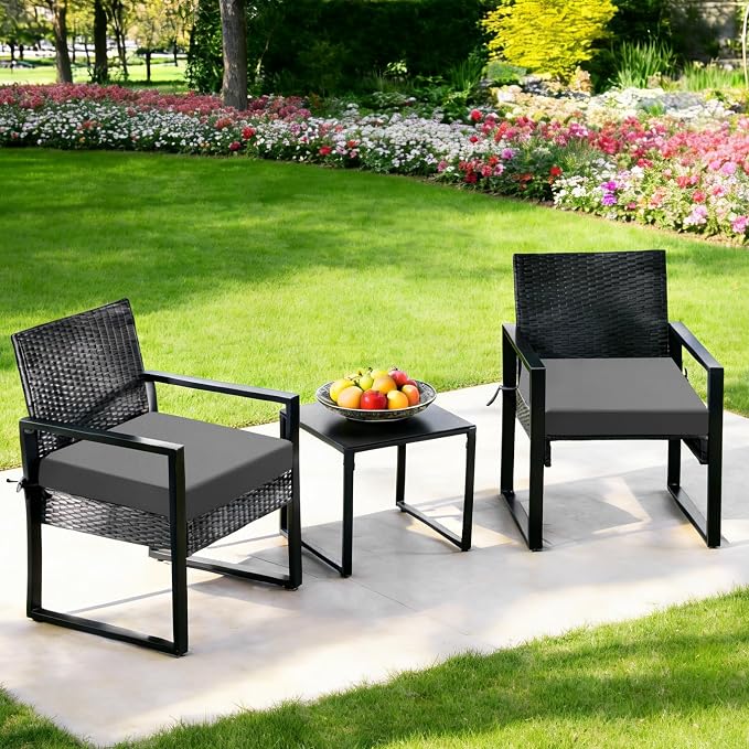 Outdoor Chair Cushions Set of 2, 19x19x3 Inch Waterproof & Fade Resistant Patio Furniture Seat Cushions with Ties, Square Outdoor Dining Chair Cushions for Lawn, Garden, Deck & Yard, Dark Grey
