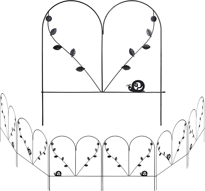 24in x 12ft Decorative Garden Fence 6 Piece Metal Garden Border Dogs Barrier Animal Fencing Rustproof Edging Flower Bed Landscape Iron Wire Outdoor Patio
