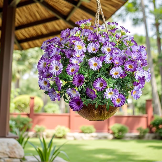 Dark Purple Artificial Morning Glory Flowers for Outdoor Planters, Premium UV Resistant Silk Faux Flowers for Porch, Hanging Basket & Window Box, Elegant Garden Decor, No Pot, 13.3 Inch, 8 Bundles
