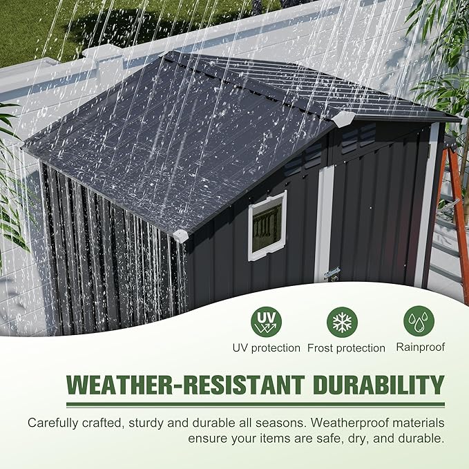 KEIKI Storage Shed 6x4 FT, Small Metal Tool Shed for Outdoor Storage, Galvanized Steel Garden Shed with Lockable Doors for Patio, Backyard, Lawn, Dark Grey