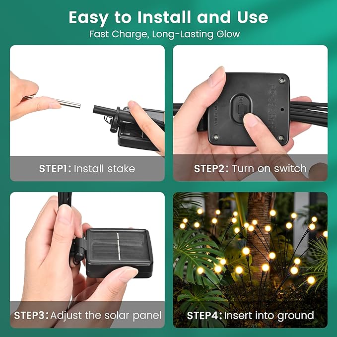 Solar Garden Lights, LED Swaying Solar Lights Outdoor Waterproof, Warm White Firefly Outdoor Decorative Lights, Garden Decor, Yard, Patio, Pathway Decoration Gardening Gifts (8 Pack)