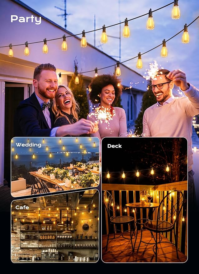 Brightown Outdoor String Lights, 100FT 50+2 LED ST38 LED Patio Lights Shatterproof, Dimmable IP65 Waterproof Connectable Hanging Outdoor Light for Backyard, Porch, Deck, Balcony