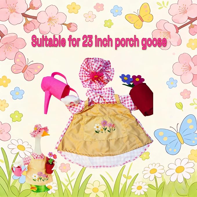 Gardener Porch Goose Outfits Spring Goose Outfit Cute Lawn Porch Goose Clothes Fits 23" Cement Plastic Goose Statue for Outdoor Garden Yard Patio Art Decor（Gardening Enthusiast）
