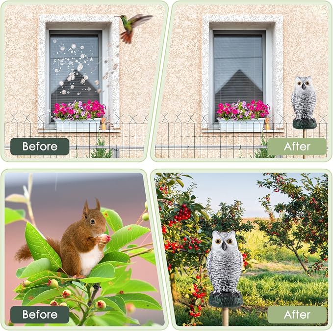 Fake Owl Decoy to Scare Birds Away, Plastic Garden Owl Scarecrow for Garden, Waterproof Owl Statue for Courtyard Orchard Doorway Roof Owl Decor 3 Pack