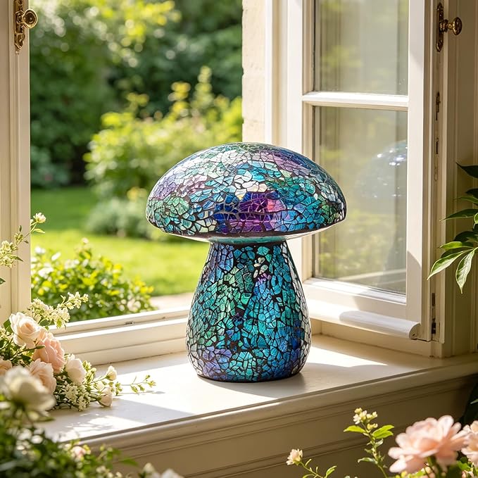 Bshine Mushroom Garden Statue Decoration, Mosaic Mushroom Sculptures Home Decor, Outdoor Waterproof Handmade Glass for Yard, Path, Lawn Ornaments and Indoor Decor or Gifts for Mom