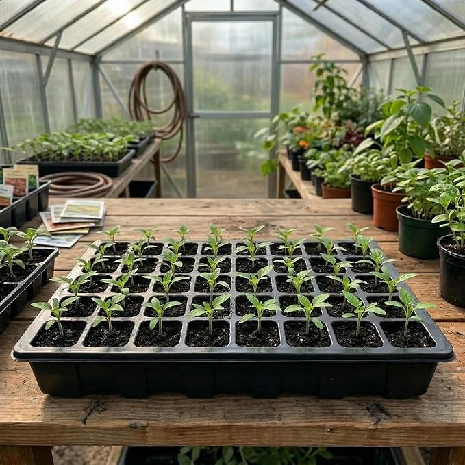 Gardzen 5-Set Seed Starter Tray Kits, Durable Plant Germination Trays with Humidity Vented Domes and Bases, Ideal for Seed Starting, Indoor Gardening, and Greenhouse (Total 200 Cells)