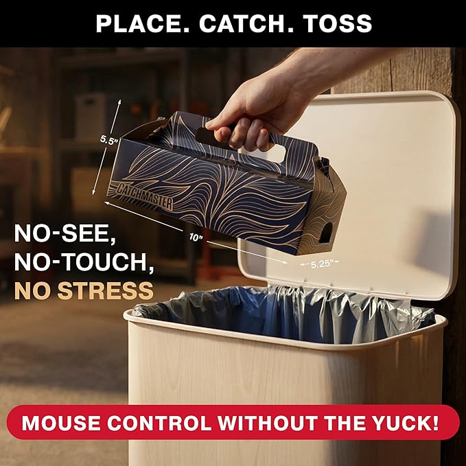 Catchmaster Catch & Toss: No-Touch, No-See Disposable Mouse Glue Traps Indoor, No Bait Needed (2 Pack), Catches up to 10 Mice — Pesticide-Free, 6 Months of Child & Pet Protection Sticky Mouse Traps