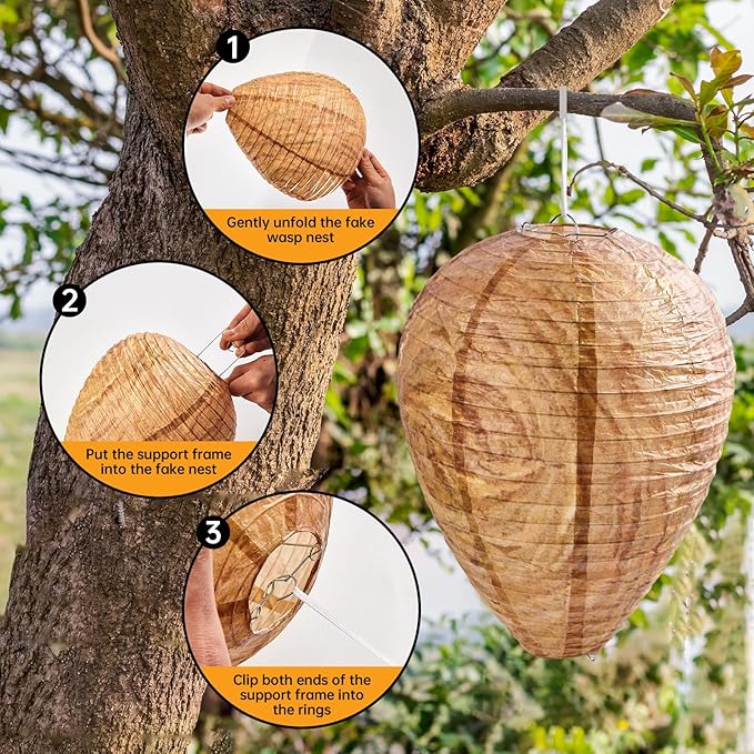4 Pack Hanging Paper Fake Wasp Nests for Home(Brown)