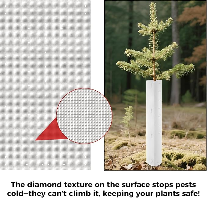 8 Pack Tree Tubes Tree Protectors with Releasable Zip Ties – Tree Trunk Protector Guard, Anti-Insect Diamond Texture, Connectable Panels for Saplings, Orchard & Garden Use (30in)