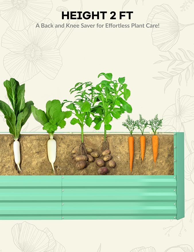 GarveeLife 6x3x2 ft Galvanized Raised Garden Bed,Deep Root Planter Box for Vegetables,Flowers,Herbs-Large Metal Raised Garden Bed Kit Outdoor,Green