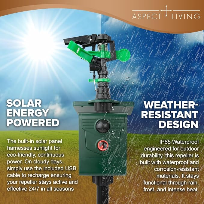 Animal Repellent Motion-Activated Water Sprinkler, Solar Powered Outdoor Deterrent for Cats, Dogs, Deer, Squirrels & Raccoons, Lawn and Garden Protection