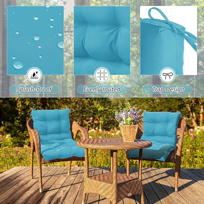 Marsui 4 Pcs Outdoor Indoor High Back Chair Cushions Patio Furniture Tufted Pillow with Ties Water-Resistant Replacement Outdoor Rocking Chair Cushions, 42 x 21 Inches (Royal Blue,Solid Color)