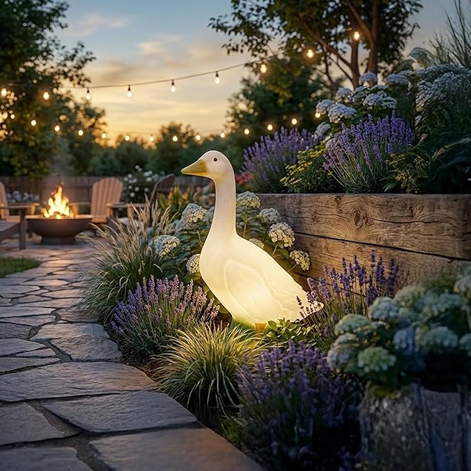 Union Products Light Up Wild Goose Lawn and Garden Statue, 23 Inch Tall, White - Illuminated Animal Outdoor Art for Yard, Patio, or Porch Decor, Seasonal Outfit Compatible