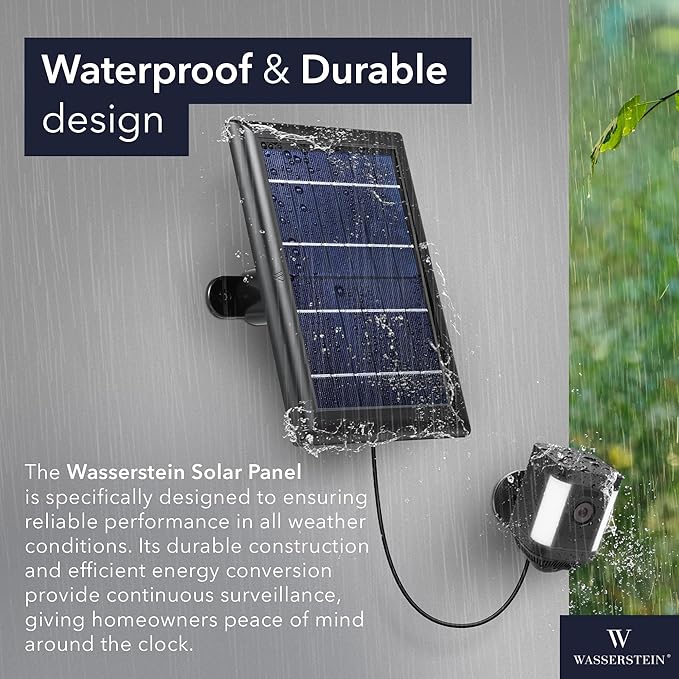 Wasserstein Solar Panel Compatible with Ring Spotlight Cam/Plus/Pro Battery, Stick Up Cam/Pro & Outdoor Cam Plus Battery - Continuous Power for Ring Surveillance Camera (2-Pack, Black)