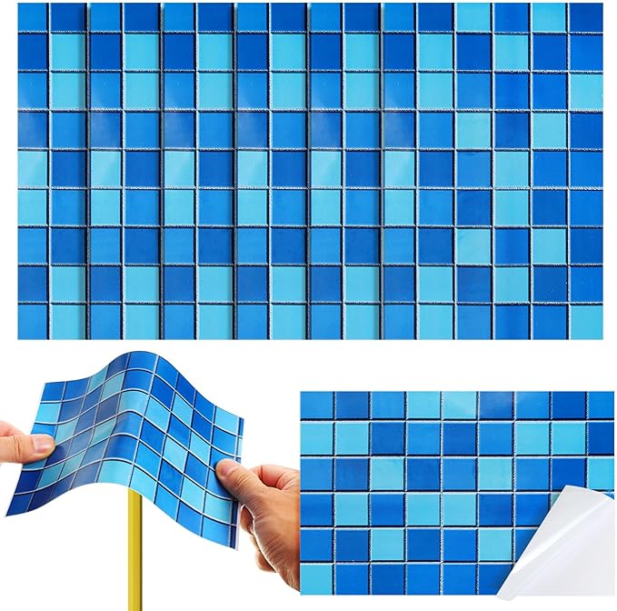 Yexiya 6 Pcs PVC Pool Repair Patches 8.45x5.51 Inch - Heavy-Duty Vinyl Adhesive Patch Kit for Above Ground Pools, Air Mattress, Inflatable Boats, Tents (Plaid,Lake Blue)