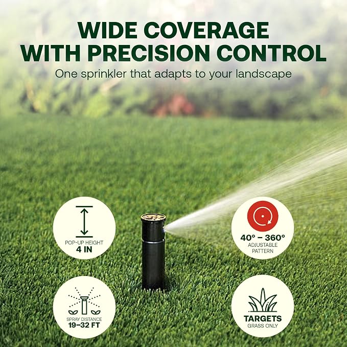 Rain Bird 32SA Simple Adjust Gear Driven Rotor Sprinkler Head, 2 Pack - with 1/2 inch Inlet - Water Efficient 4 inch Pop Up Lawn Sprinkler, Adjustable 40-360 Degree Spray Arc and 19-32 ft Radius