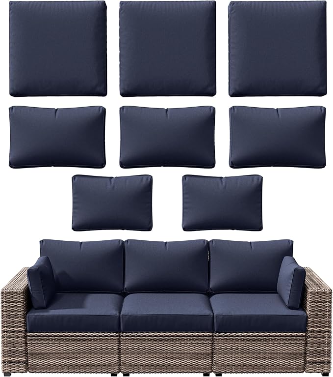 8p Outdoor Cushion Slipcovers Outdoor Patio Cushions Covers Replacement Waterproof with Zipper for 3-Seat Rattan Sofa Patio Furniture Cushion Covers, Covers Only