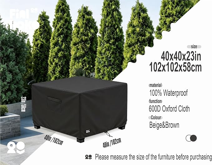 Patio Square Table Cover,40Wx40Dx23H Inches 100% Waterproof Heavy Duty Outdoor Coffee Table Cover,Black Minimalism Style Outdoor Furniture Covers