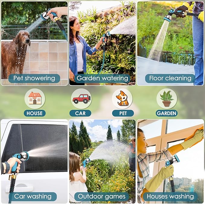 FlexiSolve NON-EXPANDABLE Garden Hose 150 ft, Ultra Lightweight Flexible Water Hose with 10-Pattern Nozzle & Shut-Off Valve, Holder, Leakproof & Kink-Resistant Reinforced Fittings for Yard Outdoor