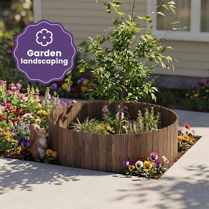 Garden Wooden Fence Edging, Burnt Wood Finish, Fir Wood,Outdoor Lawn Landscape Border (3, 11.8" Height)