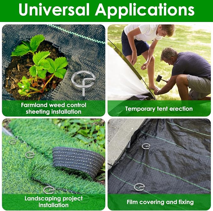 240 Pcs Landscape Fabric Pins 6 inch, Thickened 8 Gauge Circle Top Garden Stakes, Landscape Staples Pins with 2 Puller Hooks for Tent Weed Barrier Fabric Plant Cover Landscape Pins Stronger