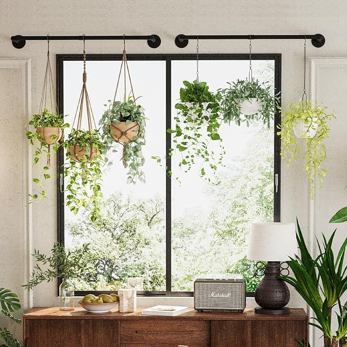 Galood 2Pc Hanging Planters for Indoor Plants Plant Hanger Indoor Hanging Plant Holder Black Metal Rod(Pot/Chain/Plant not Included