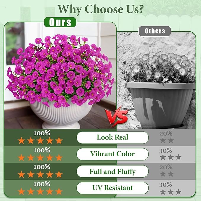 Yastouay Artificial Flowers for Outdoors, 14 Bundles Fake Outdoor Flowers, UV Resistant Artificial Plants & Flowers for Decoration, Fuchsia Realistic Morning Glory for Outdoor Porch Garden Decoration