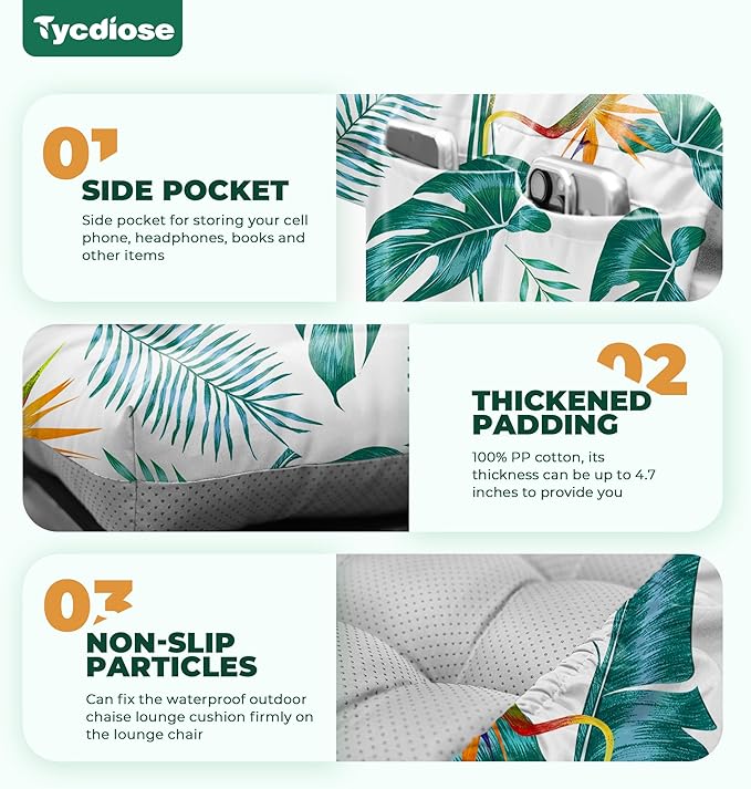 Outdoor Chaise Lounge Chair Cushion, 71 x 22 x 4.7 Inches Waterproof Chaise Lounge Cushions Thickened for Outdoor Furniture, Non-Slip Patio Lounge Chair Cushions, Yellow-Green Leaves