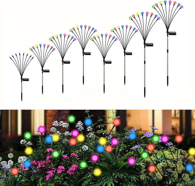 Swaying Solar Lights for Outside, 8 Mode RGB Color Changing Firefly Outdoor Waterproof, Swaying Solar Garden Lights Stakes for Christmas Holiday Yard Patio Garden Decor 8 Pack(Multicolor)