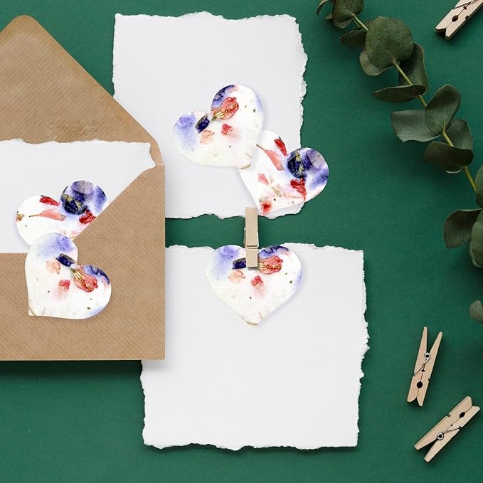 50pcs Small Pink & Purple Heart Seed Paper – Writable & Plantable Wildflower, Mom's Gift for Mother’s Day, Use for Wedding, Baby Shower, Heart Party Favors & Easter Decorations