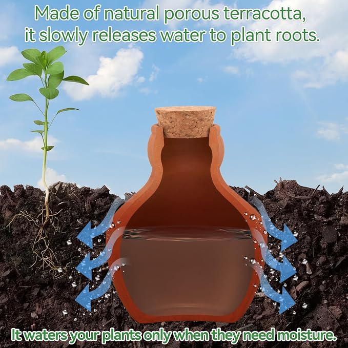 3 Pack Large Terracotta Olla Watering Pots, 520ml Plant Watering Globes, Self Watering Devices for Outdoor Garden Flower Bed Plants