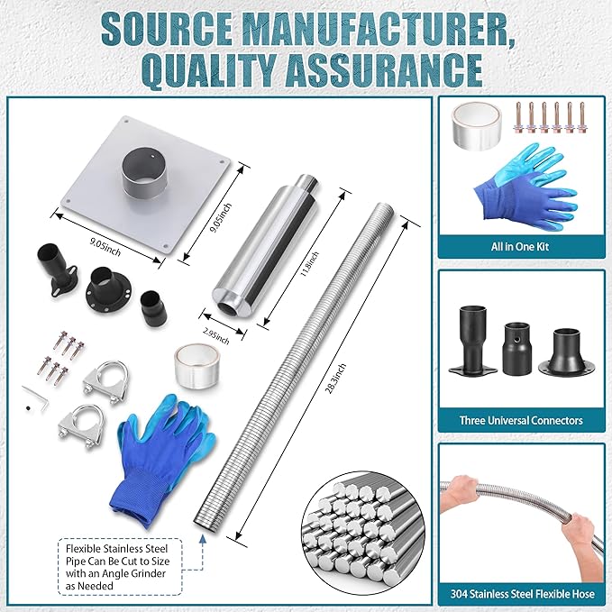 Generator Exhaust Extension Silencer Kit, Portable Generator Muffler Silencer Kit (Used in Shed Box) Exhaust Noise Reduce 80% (Silver, 25.51" Hose)