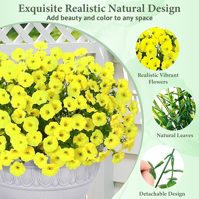 Yastouay Artificial Flowers for Outdoors, 14 Bundles Fake Outdoor Flowers, UV Resistant Artificial Plants & Flowers for Decoration, Yellow Realistic Morning Glory for Outdoor Porch Garden Decoration
