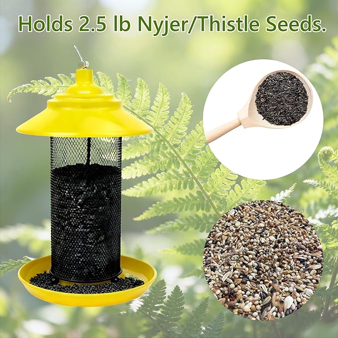 Finch Feeder for Outdoors, Metal Mesh Nyjer & Thistle Seed Feeder, Hanging Bird Feeder for Goldfinches and Small Birds, 2.5 LB Capacity, Great for Backyard Bird Lovers