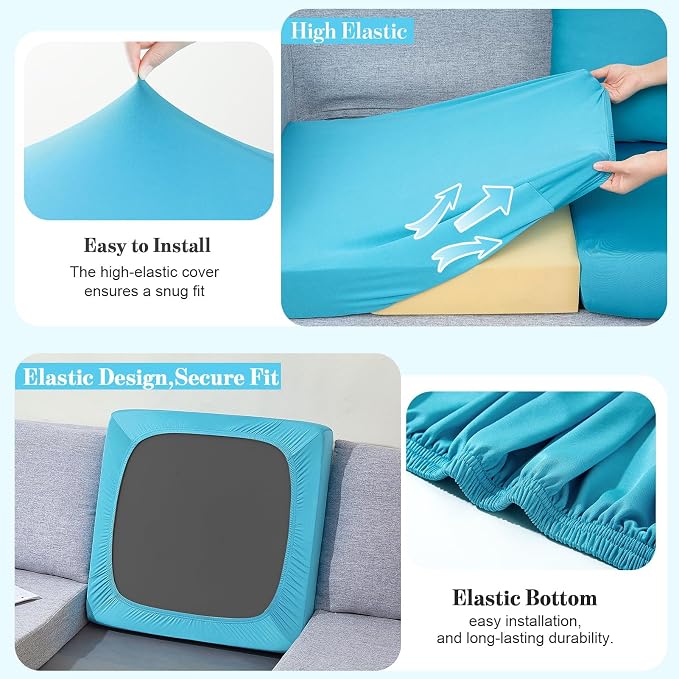 pickyNproud 14Pcs Patio Cushion Covers Stretch Outdoor Couch Cushions Slipcovers Replacement Washable Furniture Protector with Elastic Bottom Sofa Chair Seat Cover, Aqua Blue