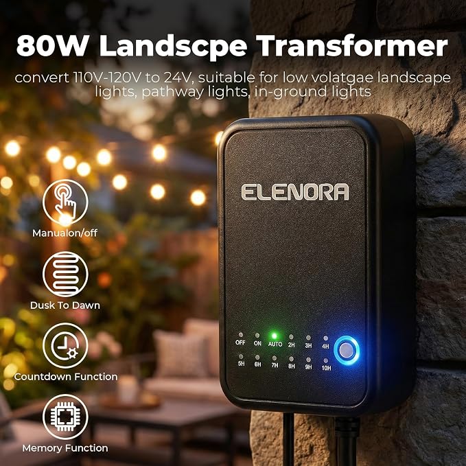 Elenora All-in-One Low Voltage Landscape Lighting Kit, 6W Landscape Spotlights with 80W Transformer & 80FT Wire & Connectors, 2700K Warm White LED Spot Lights Waterproof for Yard Garden Tree, 8 Pack