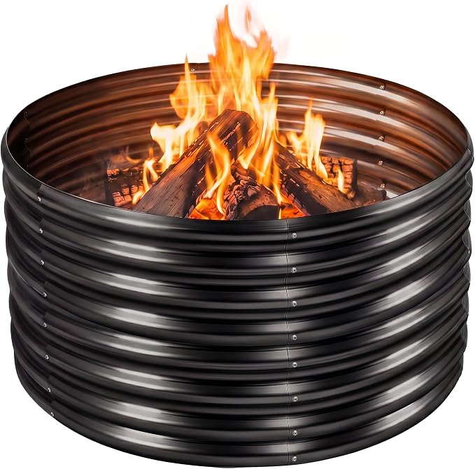Jotesnew 48 inch Fire Pit Ring, 4x4x2FT Galvanized Fire Ring, Wood Burning Fire Pits Ring, Outdoor Fireplace Height 2FT, Round Camp Fire Ring, Bonfire Pit for Camping, Backyard (4x4x2FT)