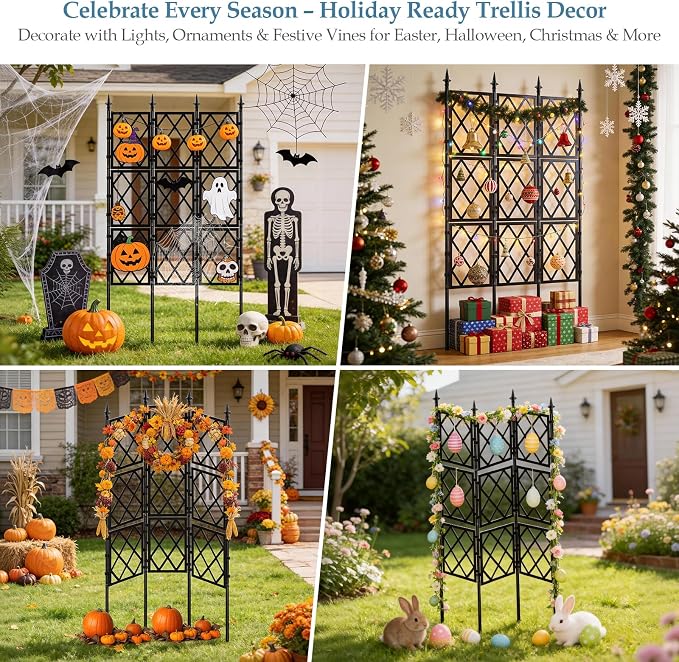5.25FT Metal Garden Trellis for Climbing Plants Outdoor and Indoor, Black Iron Pipe Support Fence Climbing Plant Frame Wall Trellis with Garden Twist Tie for Ivy Vines Vegetable Flower