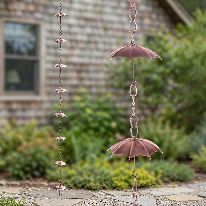 Topadorn Umbrella Rain Chain, 72" Decorative Metal Gutter Downspout, Weatherproof Water Diverter for Outdoor Garden