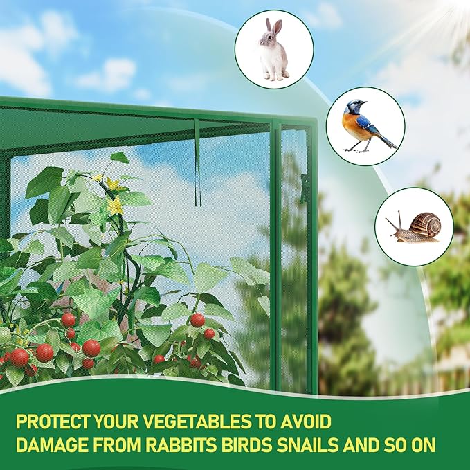 SPECILITE 49x49x39in Garden Plant Netting Mesh Cover for Raised Bed with Roll-up Zipper Door for Vegetables Fruits, Large Tunnel Gardening Net, Green