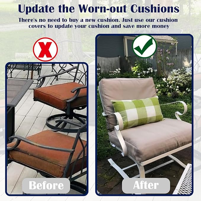 FLYMEI Patio Cushion Covers 24x24x4 Waterproof Outdoor Cushion Cover Replacement 4Packs Outdoor Seat Cushion Slipcover for Rattan Chair Sofa, Taupe