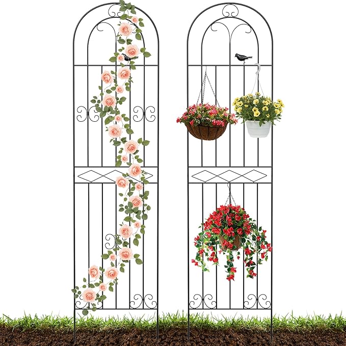 2 Pack 78.7" x 19.6" Iron Arch Decoration Garden Trellis, Metal Climbing Plant Trellis for Heavy Vines, Roses, Flowers, and Vegetables, Perfect for Gardens, Lawns.