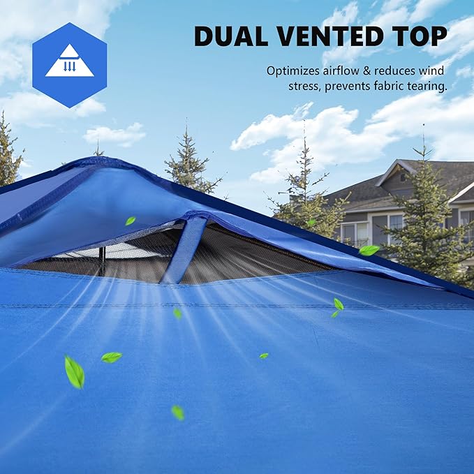 OLIXIS 10x10ft 1-Person Pop Up Canopy Tent, Heavy Duty One Push Setup Portable Outdoor Shelter for Beach Events Camping with Rolling Carry Bag, Navy Blue