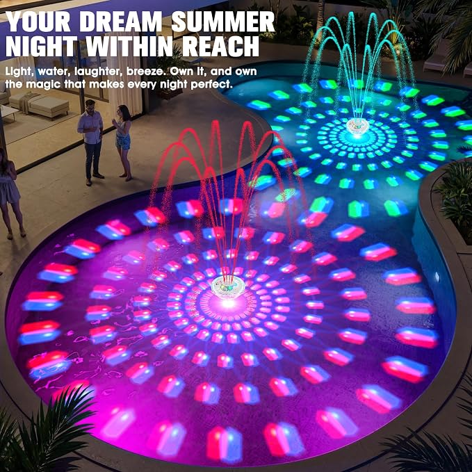 2026 Upgraded Pool Fountain,Rechargeable Pool Water Fountain with Light,Floating LED Pool Fountain,4FT Spray Swimming Pools Fountains Pump for Above Ground & Inground Pools Fountains-White