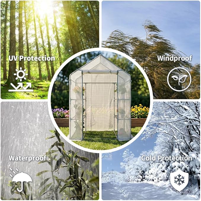 Walk-in Greenhouse 55*29*77in - Heavy Duty Outdoor Plant Shelter with Steel Frame & Durable PE Cover, Easy Assembly Garden Greenhouses for Patio/Lawn to Protect Plants from Frost & Rain