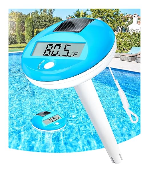 LuxBlue Floating Pool Thermometer Solar Powered | Large LCD Display- Easy to Read | IP68 Waterproof Digital Pool Thermometer with String | Ultra-Precise Pools Water Temperature Gauge for Hot Tub, Spa