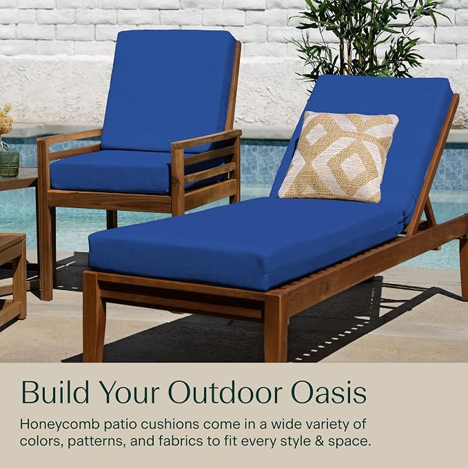 Honeycomb Outdoor Chaise Lounge Cushion for Patio Furniture, Water & Fade Resistant, Removable Cover, 21.5 x 70, Heritage Textured Solid Sapphire Blue