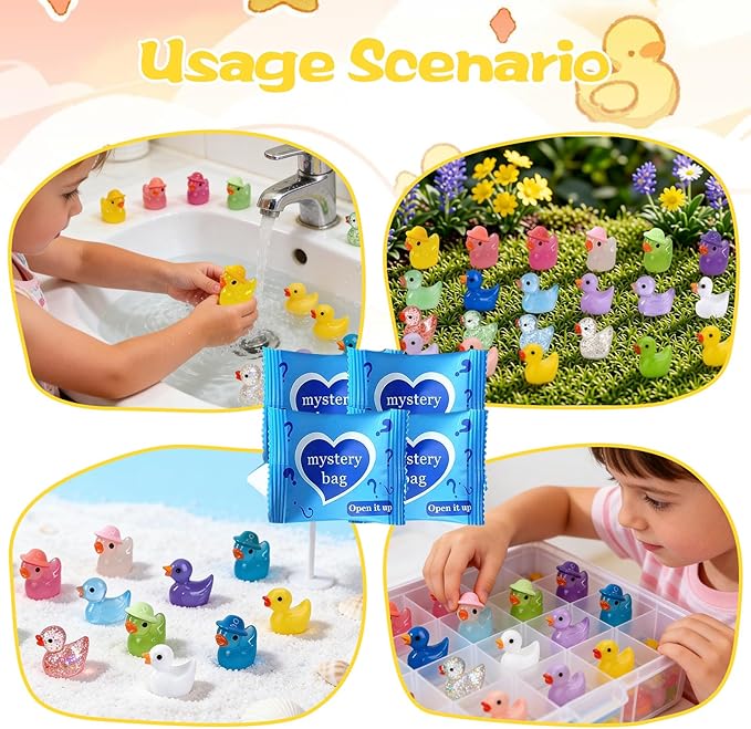 Mini Glow In The Dark Animal Resin Models, Resin Animals Mystery Bags, Individually Wrapped Blind Bags Tiny Animal Figurines, Collectible Mini Animals For Fairy Garden, DIY Crafts (200, Z-Ducks)